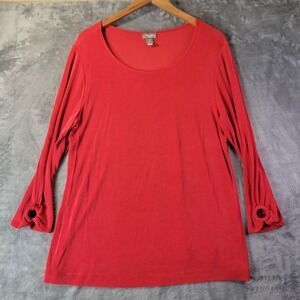 Chicos‎ Travelers Womens 2 L Red Knot Sleeve Stretchy Slinky Casual Top Vibes
